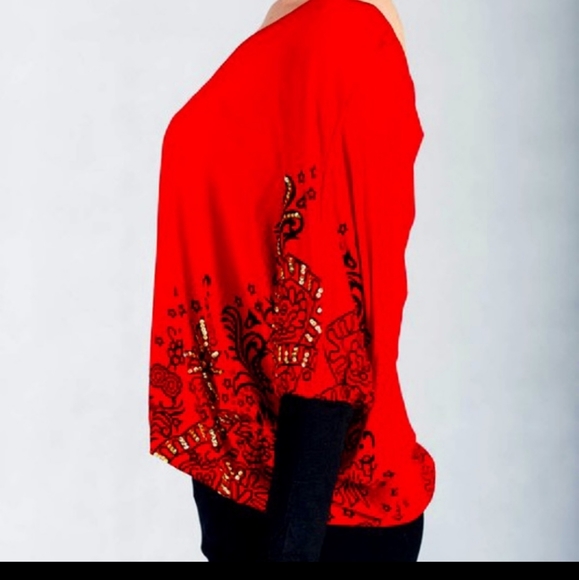 Women's Callie Red Dragon dolman sleeve off shoulder top - Picture 2 of 9